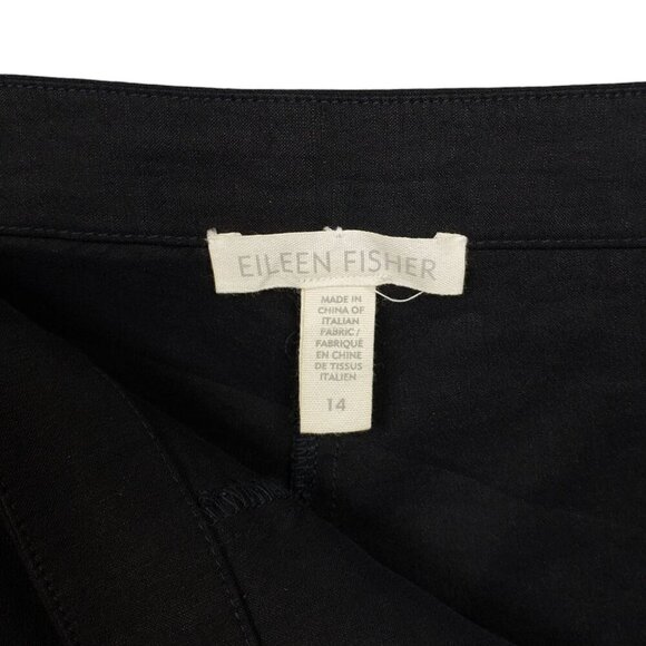 Eileen Fisher Organic Linen Viscose Stretch Pants Womens 14 Black Side Zip High - Picture 5 of 9